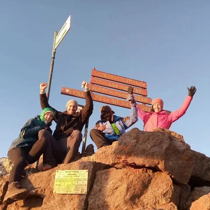 Summit celebration at Point Lenana, Mount Kenya Naro Moru-Sirimon route